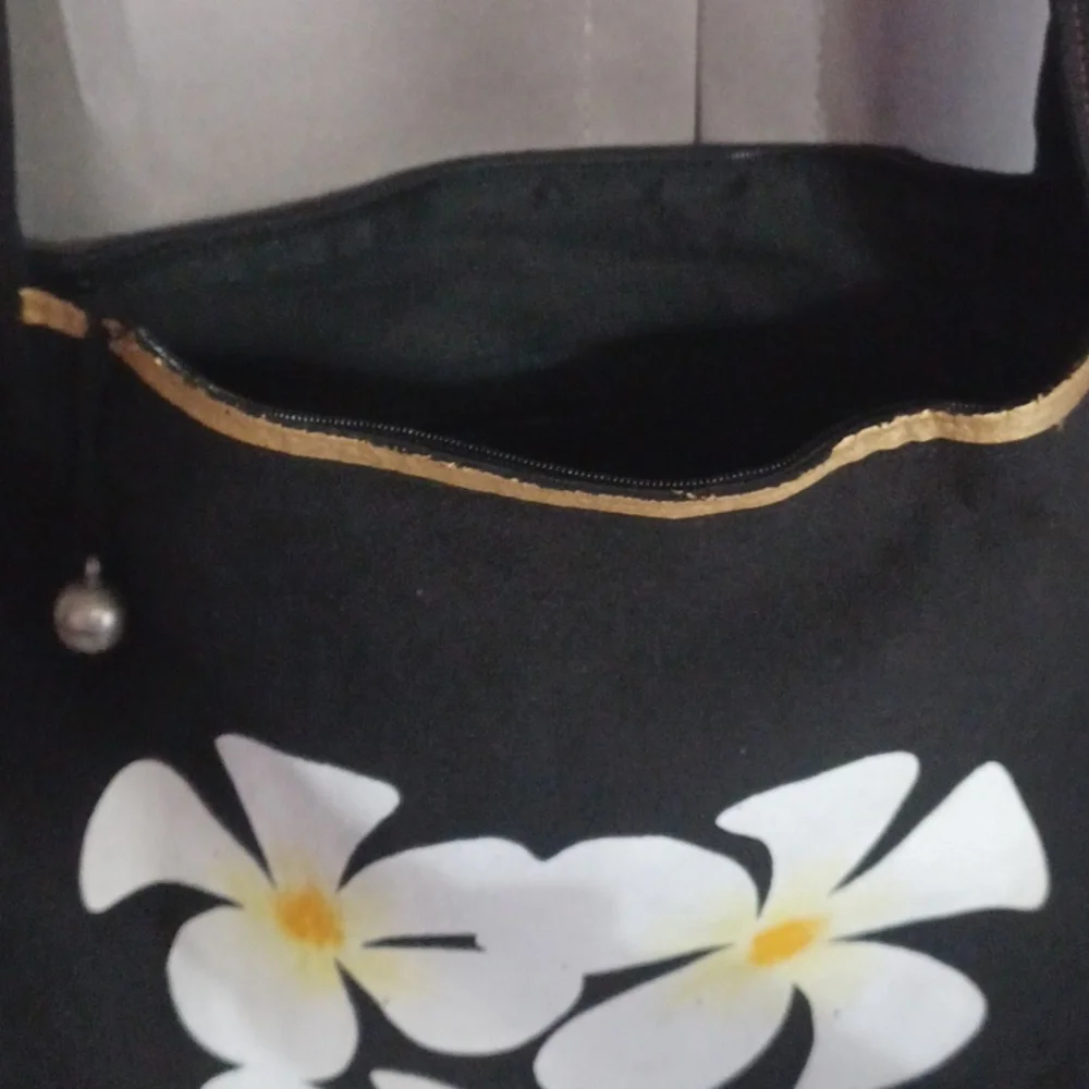 Boho Black Floral Shoulder Bag, Festival, Artisan Style